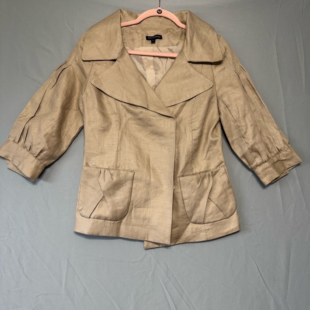 Dalia Womens Puff Sleeve Linen Blazer Coat Size 4 Tan Old Money Corpcore Career